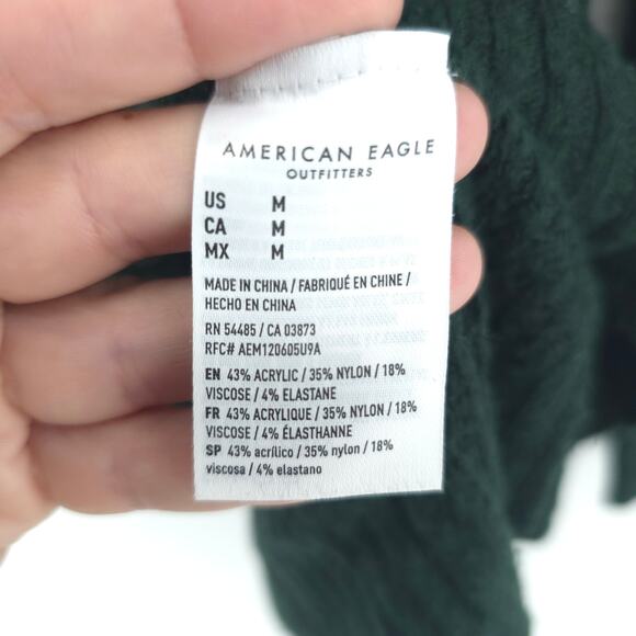 American Eagle VNeck Oversized Chunky Waffle Knit Tunic Hunter Green Split Hem M - Picture 7 of 12